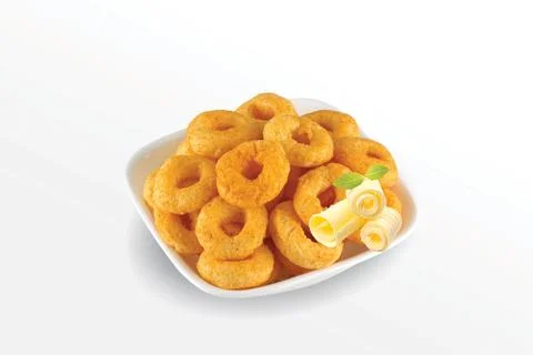 Puffed corn rings, cereal ring, Pile of crispy Corn Puff, chips, Snack Food ( Stock Photos