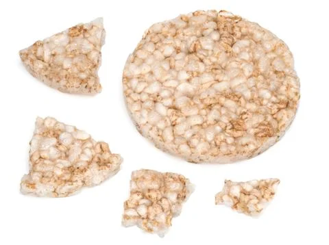 Puffed rice bread isolated on white background, diet crispy round rice waffles Stock Photos