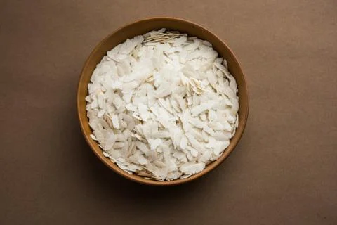 Puffed Rice Poha - Uncooked or Raw, selective focus Stock Photos