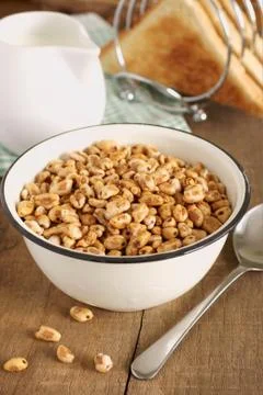 Puffed wheat cereal Stock Photos