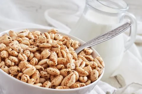 Puffed wheat cereal Stock Photos