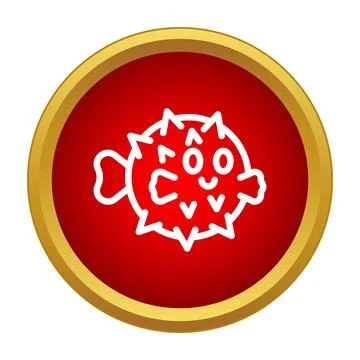 Puffer fish icon in gold circular frame Stock Illustration