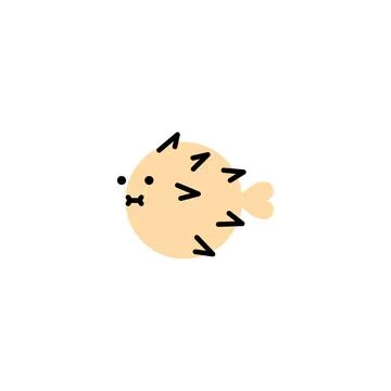Puffer fish. Vector logo in bold line style Stock Illustration