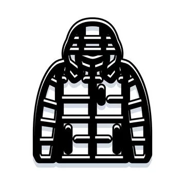 Puffer winter jacket with hood line icon Stock Illustration