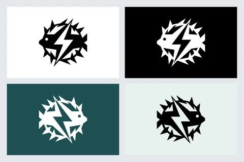 Pufferfish and Lightning Bolt Vector Logo Design Stock Illustration