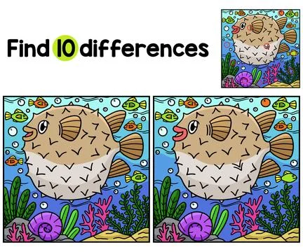 Pufferfish Animal Find The Differences Stock Illustration