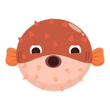 Pufferfish blowing up with surprised expression, funny sea creature Ilustração Stock
