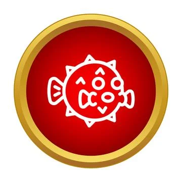 Pufferfish icon in red circle button design Stock Illustration