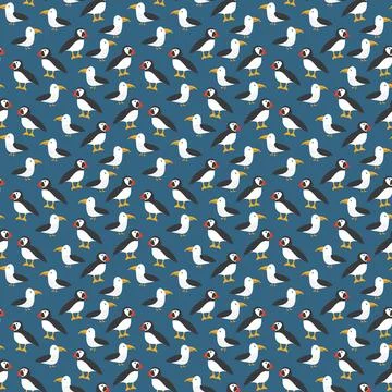 Puffin and Seagull seamless pattern. Cute Cartoon arctic animals background.. Stock Illustration