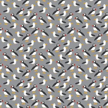 Puffin and Seagull seamless pattern. Cute Cartoon arctic animals background.. Stock Illustration