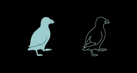 Puffin bird solid silhouette and line art outline illustration with sea bird Stock Illustration