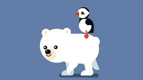 Puffin riding white bear. 库存影片 113065662