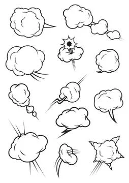Puffing, exploding, steaming cloud cartoon icons Stock Illustration