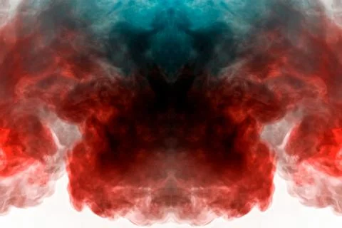 Puffs of multi-colored smoke scattering on a white background and rising up l Stockfoto's