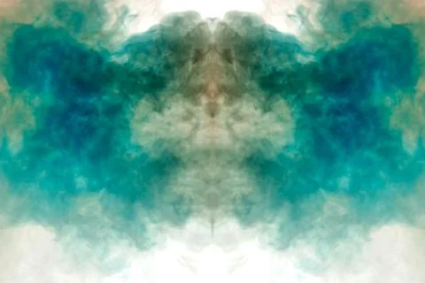 Puffs of multi-colored smoke scattering on a white background and rising up l Stockfoto's