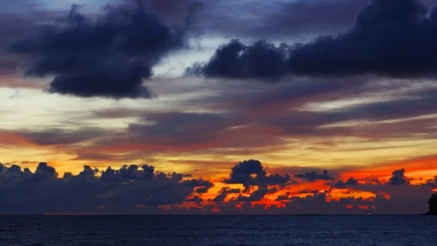 Puffy Clouds Drifting over Tropical Seascape at Sunset Stock Footage 87824605