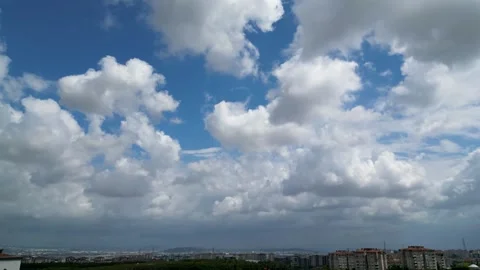 Puffy Clouds Time-lapse Moving Over a City Skyline Stock Footage 321014682