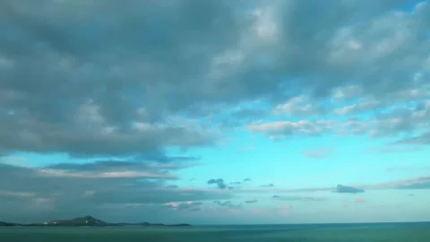 Puffy fluffy cumulus cloudscape on beautiful sunset blue sky background Stock Footage 146899508