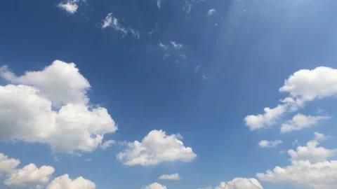 Puffy fluffy white cloud n cotton candy cumulus cloudscape on blue sky Stock Footage 148188070