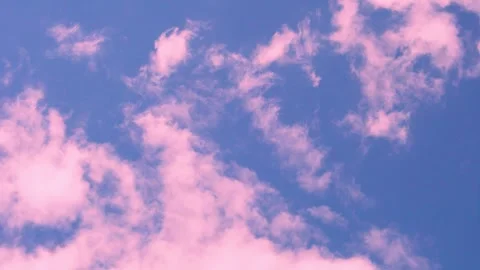Puffy Pink Clouds In Blue Sky At Sunset In Sunlight Beautiful Aerial View, Time  Stock-Footage 313289087