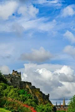 Puffy white clouds over Edinburgh, Scotland Stock Photos