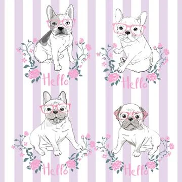 Pug and dulldog set- vector illustration Stock Illustration