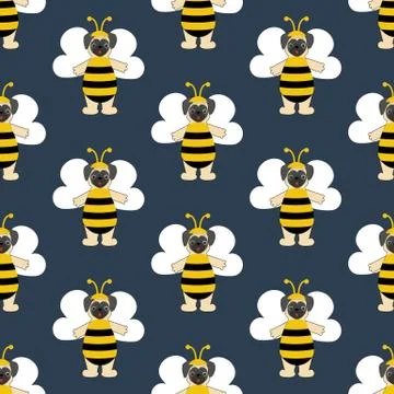 Pug in bee costume seamless pattern イラスト素材