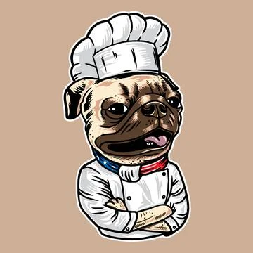 Pug dog chef vector illustration with vintage style isolated background Stock Illustration