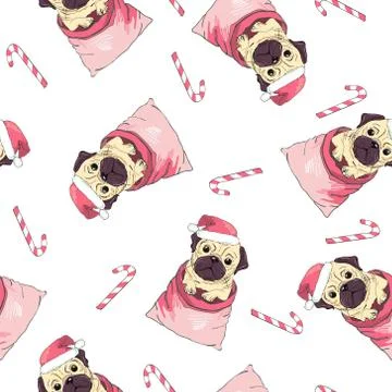 Pug dog. Seamless vector pattern Stock Illustration