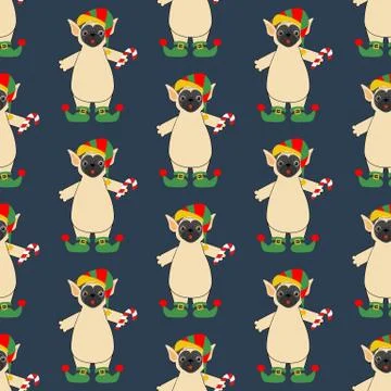 Pug in Elf costume seamless pattern Ilustración de archivo