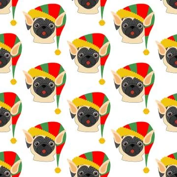 Pug in Elf costume seamless pattern Ilustración de archivo