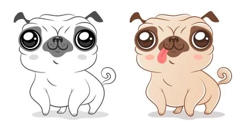 Pug in kawaii style 库存插图
