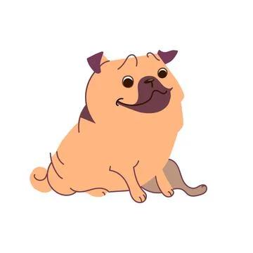 Pug is sitting. Vector illustration in flat style isolated on white background イラスト素材