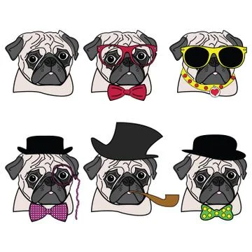 Pugs hipsters Stock Illustration