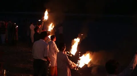 Puja 5 (Hinduism). India, Rishikesh. Video stock 13674859