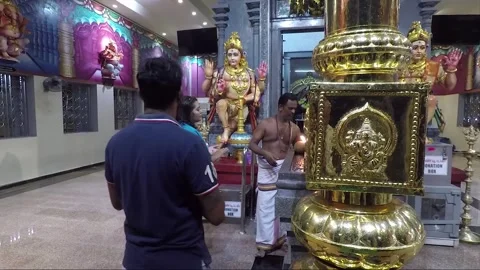 Puja Ceremony inside Sree Ganeshar Temple, Hilltop Temple, Penang, Malaysia Stock Footage 325399163