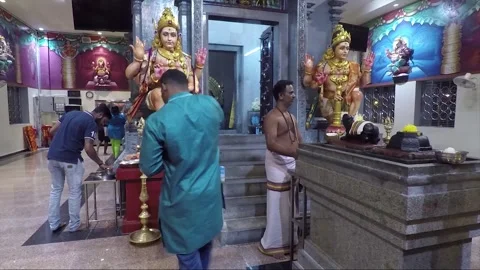 Puja Ceremony inside Sree Ganeshar Temple, Hilltop Temple, Penang, Malaysia Stock Footage 325431733