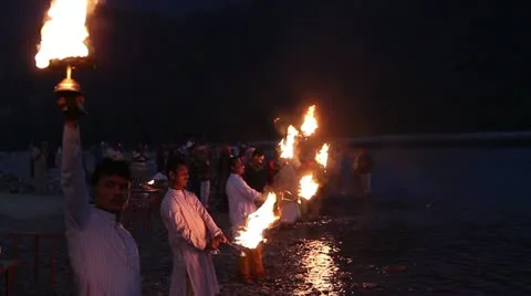 Puja (Hinduism). India, Rishikesh. Stock Footage