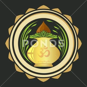 Puja Kalasha also kalash or kalasa. Metal pot used in Hindu rites Stock Illustration