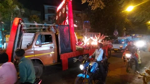 A puja  procession  with Maa kali  at night Stock Footage 219956463