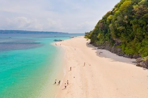 Puka Shell Beach, Boracay Island, Philippines, aerial view. Stock Photos