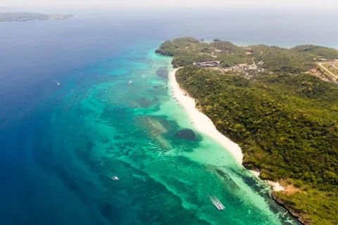 Puka Shell Beach, Boracay Island, Philippines, aerial view. Stock Photos