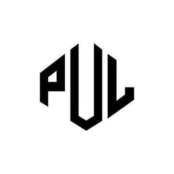 PUL letter logo design with polygon shape. PUL polygon and cube shape logo .. Stock Illustration