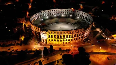 Pula Amphitheatre after dark Stock Footage 282994935