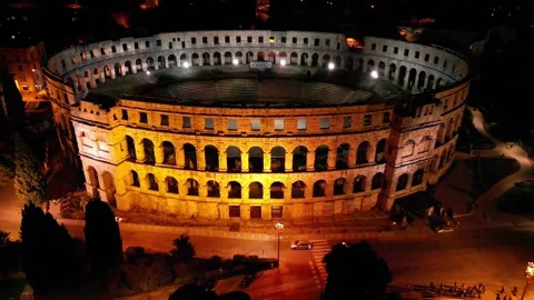Pula Amphitheatre at Night Stock Footage 282994616