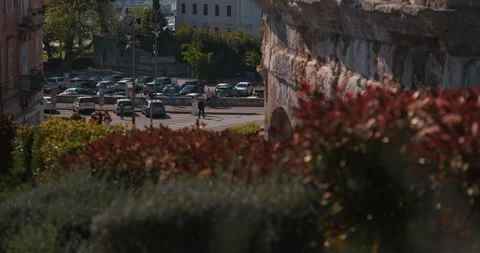 Pula Arena Stone Wall and City View Vídeos de archivo 334852693