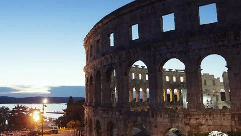Pula Arena Timelapse 4k - Day To Night City Time Lapse - Travel Europe Croatia Stock Footage 119659300