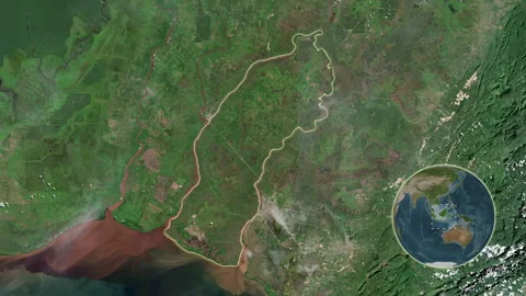 Pulau Bakumpai Island in the Java Sea. Satellite map. Slide Stock-Footage 302963437