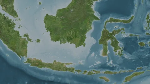 Pulau Bakumpai Island in the Java Sea. Satellite map. Zoom Stock Footage 321989151