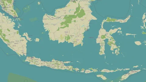 Pulau Bakumpai Island in the Java Sea. OSM map. Slide Stock Footage 337021447